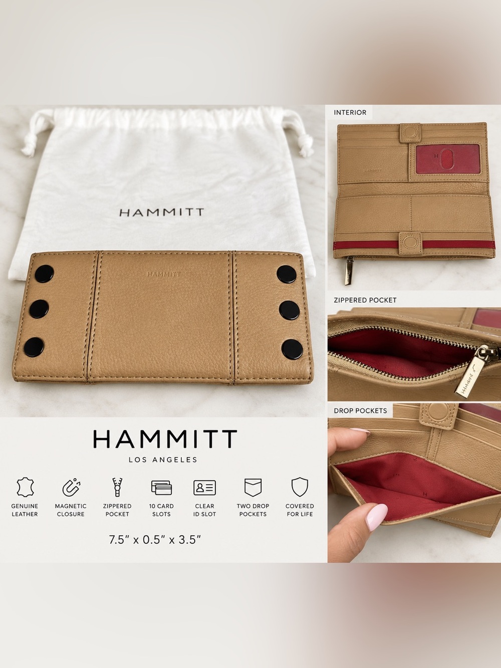Hammitt Sculpted Taupe Wallet with Black Button Accents